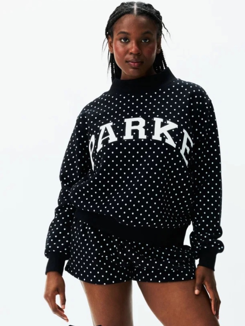 Parke Heritage Polka Dot Varsity Mockneck - Black Polka Dot Size L/XL NWOT
